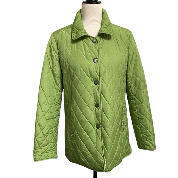 Coach Quilted Nylon Jacket Green Button Front Lightweight Size Small - Picture 1 of 15